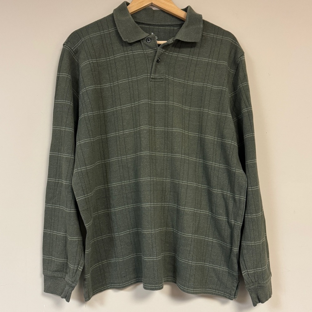 Green Polo Men's XL Shirt Golf Striped Top Long Sleeve Casual Classic Business